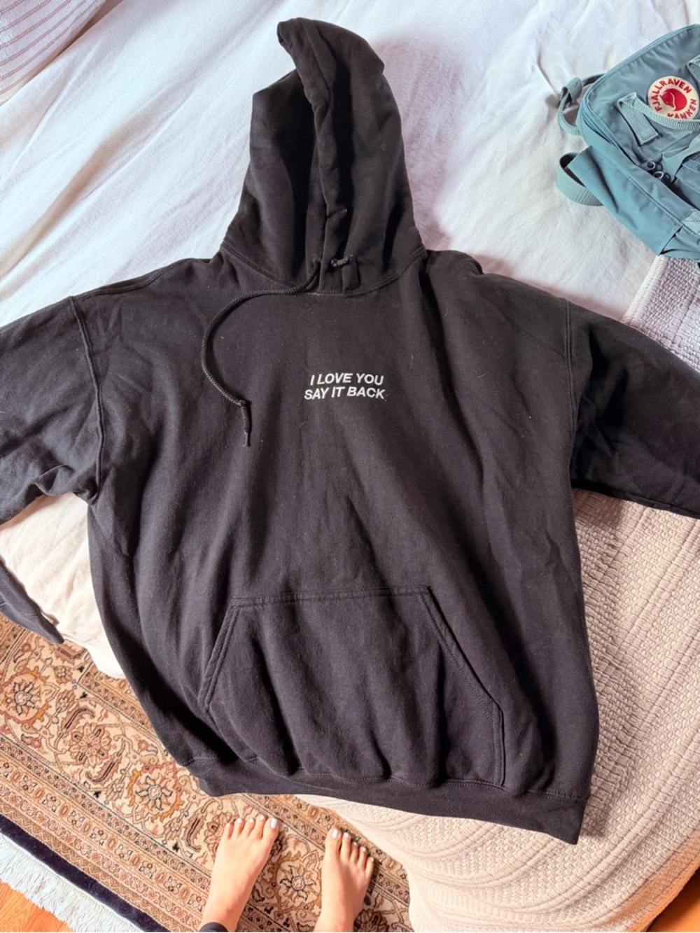 LONELY GHOST Black Hoodie with White Text